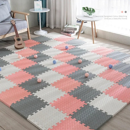 red, gray, and white baby foam floor tiles